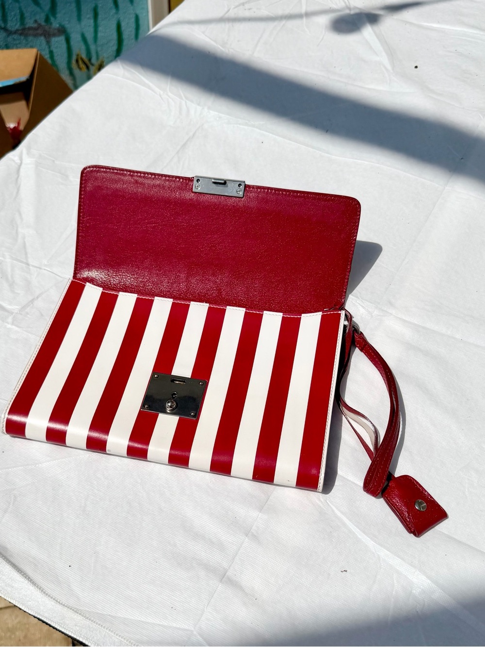 Marc Jacobs Isobel Runway Red White Striped Leather Push Lock Clutch Bag Vintage - Picture 12 of 16
